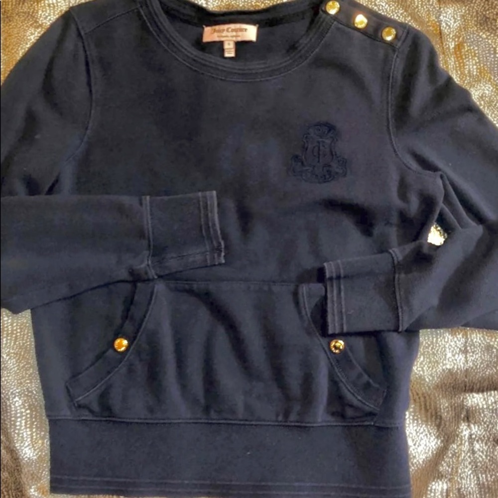 Juicy Couture Small Navy Blue Button Accent Crewneck Sweater